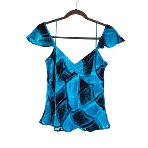 Y2K Silk Babydoll Cami Top 10 Turquoise Velvet Geometric Whimsigoth Fairy 90s